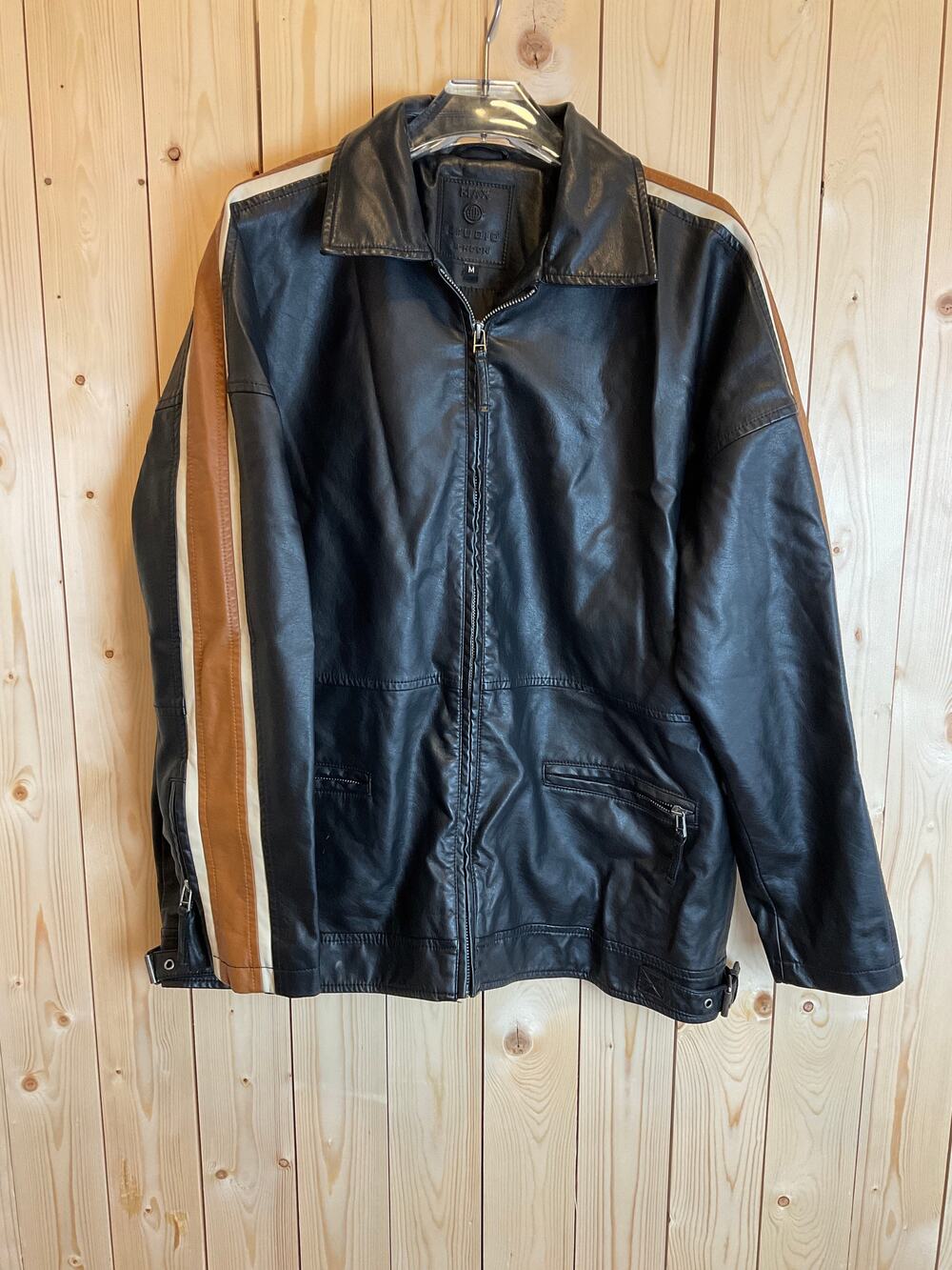 Max Studio Faux Leather Jacket, Black, Brown, and Cream - Medium